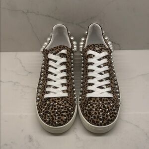 Stuart Weitzman Animal Print Sneakers with Pearls